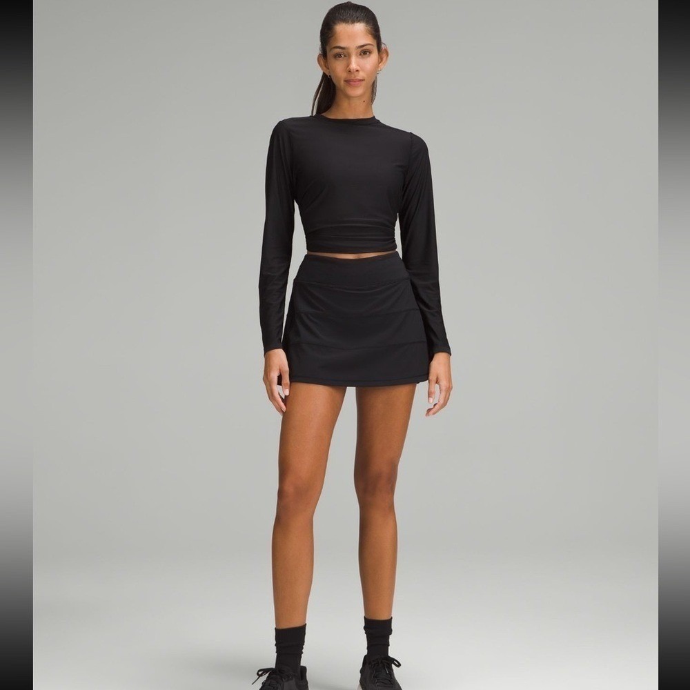 Lululemon Pace Rival Skirt Womens 6 Black Running Tennis Skort Zip Pocket